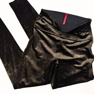 Spanx Velvet Shine Leggings Black Gold M